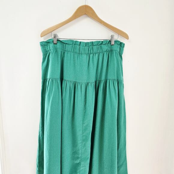 Universal Thread Midi Skirt XL Button Front Pockets Peasant Linen Blend Green - Picture 4 of 10